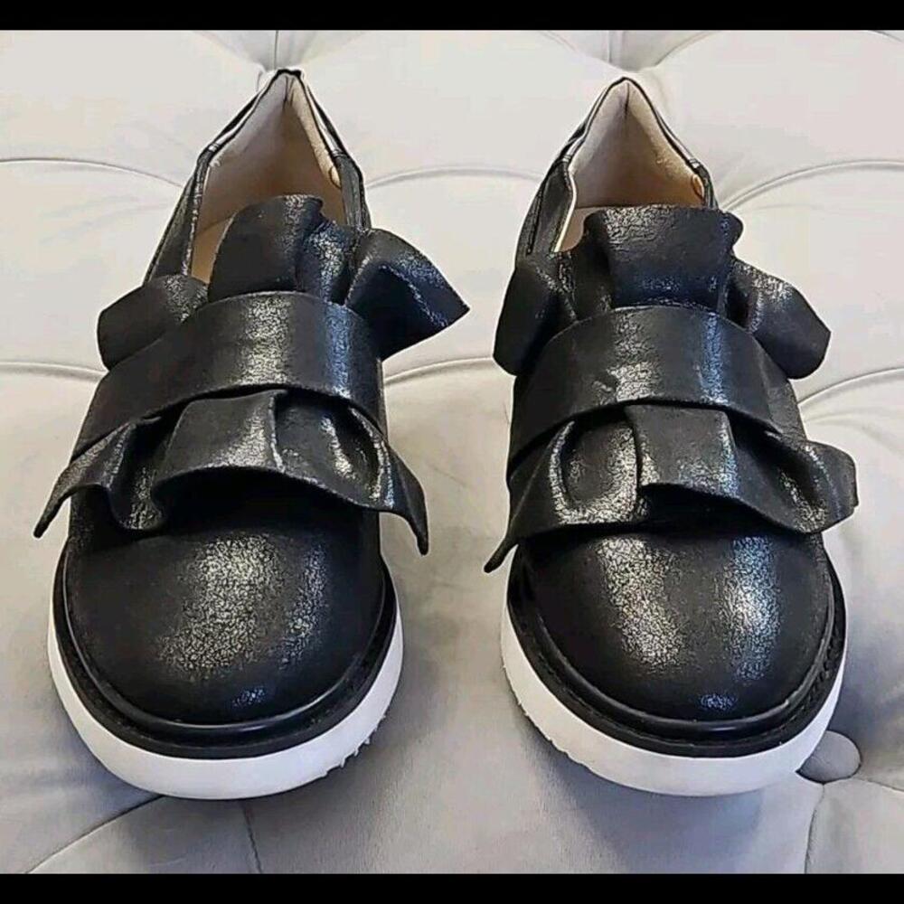 Geox Respira Thymar Black Metallic Leather Slip On Loafers Flats Womens Shoes 37